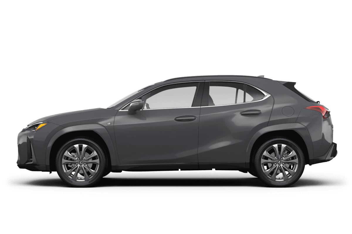 Lexus UX 300h Cloudburst Gray w/ Obsidian Roof - Side view Lexus UX 300h Cloudburst Gray w/ Obsidian Roof - Side view