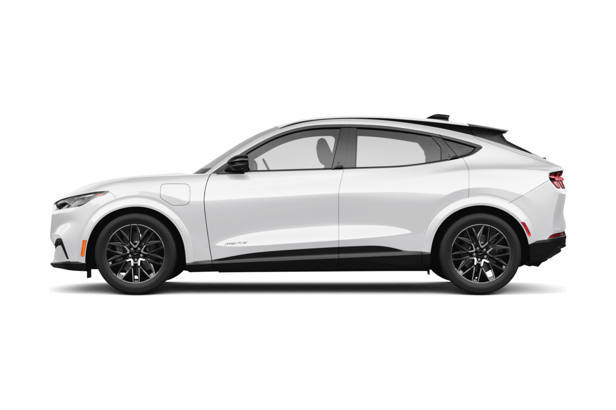 Ford Mustang Mach-E Oxford White - Side view Ford Mustang Mach-E Oxford White - Side view