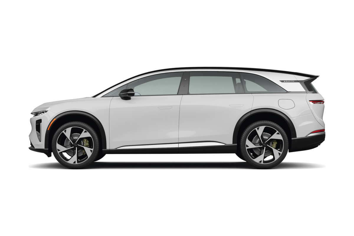 Lucid Gravity Stellar White Metallic - Side view Lucid Gravity Stellar White Metallic - Side view