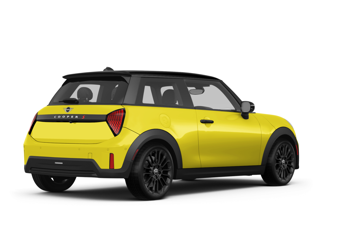 MINI Hardtop 2 Door Sunny Side Yellow - Back view MINI Hardtop 2 Door Sunny Side Yellow - Back view