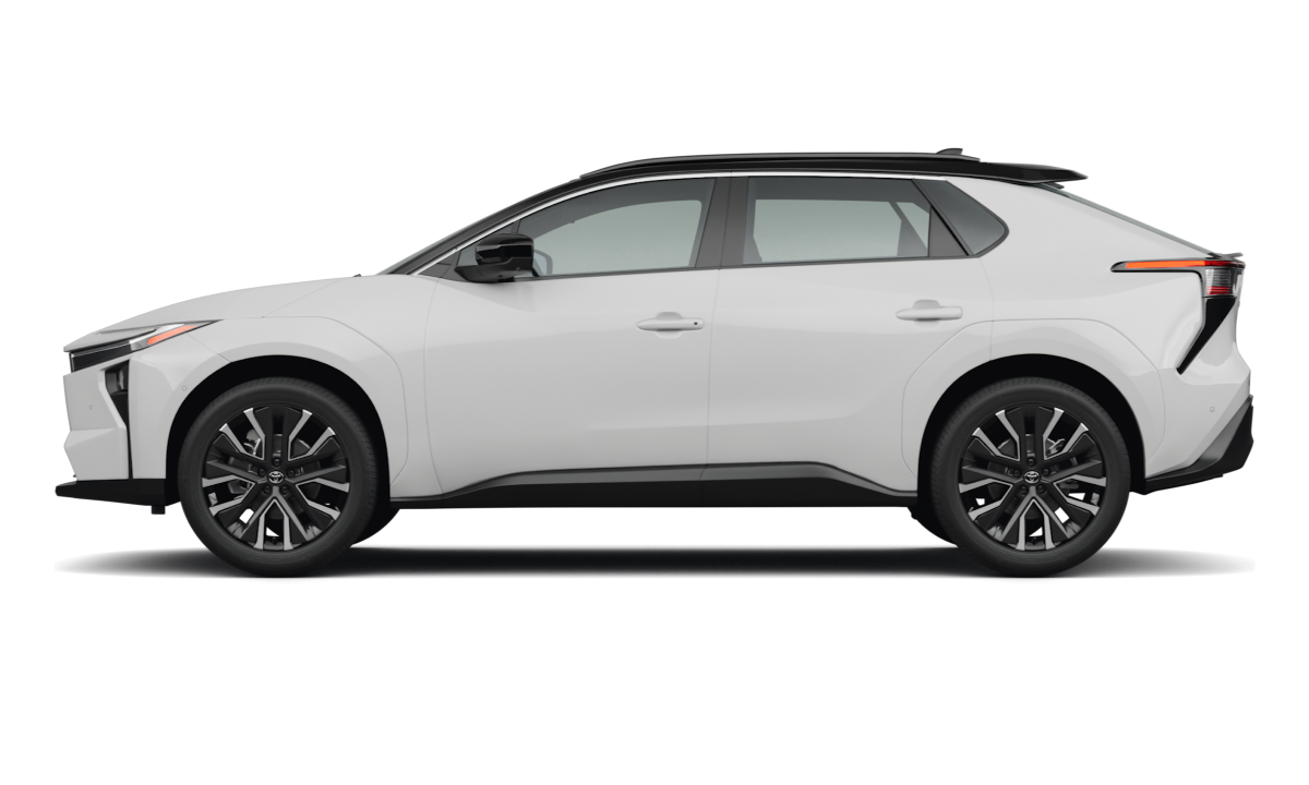 Toyota bZ Wind Chill Pearl w/Black Roof - Side view Toyota bZ Wind Chill Pearl w/Black Roof - Side view