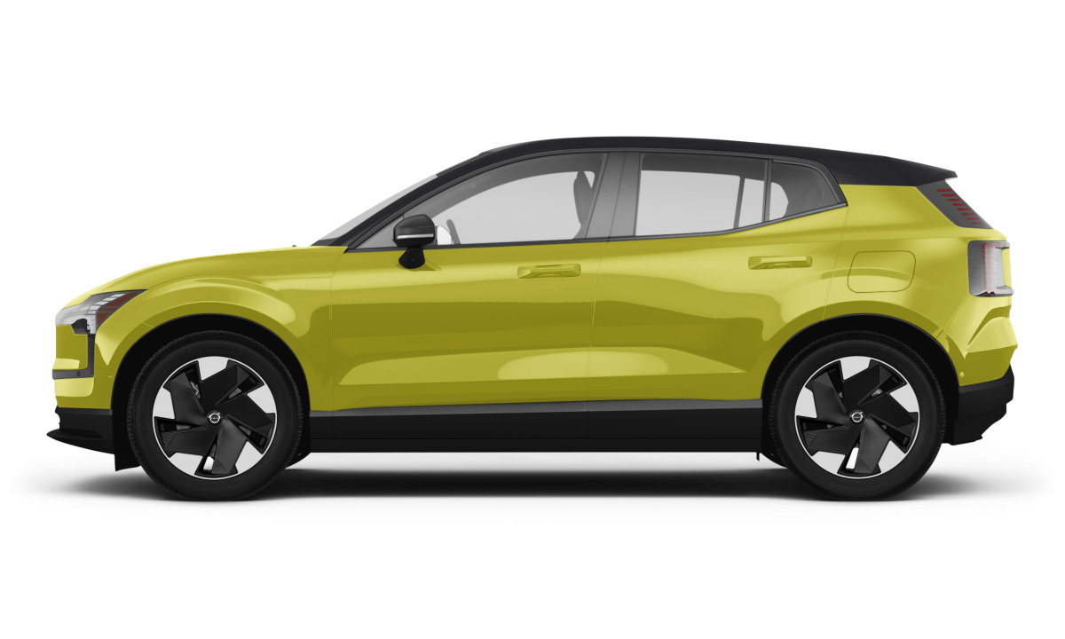 Volvo EX30 Moss Yellow/Onyx Black Metallic - Side view Volvo EX30 Moss Yellow/Onyx Black Metallic - Side view